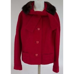 Vintage Jacket Red Mink Fur Collar M